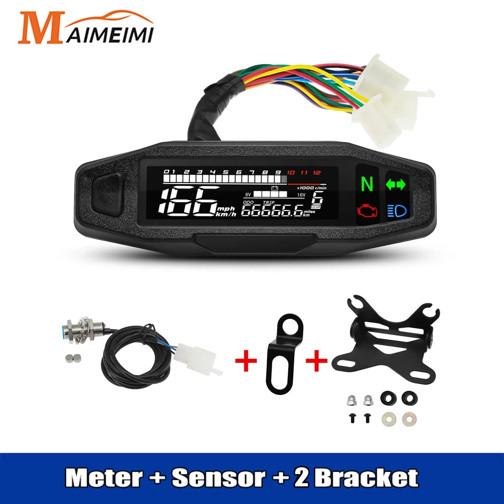 Universal Digital Motorcycle Speedometer Moto Meter Digital Tachometer Odometer Instrument Sensor Speed Gauge Tacho RPM Meter