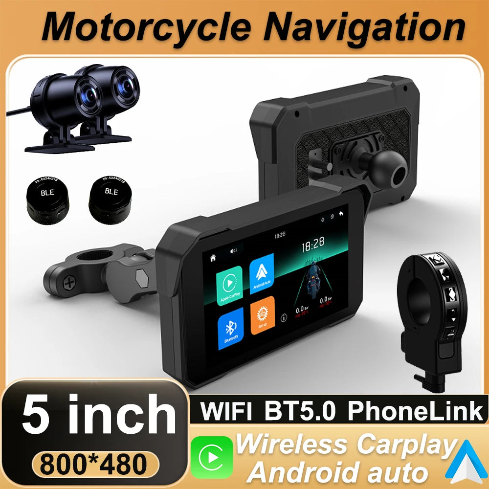 Wireless CarPlay Moto 5 inch Portable Digital Motorcycle Dashboard GPS Navigation Display Screen Android Auto Monitor
