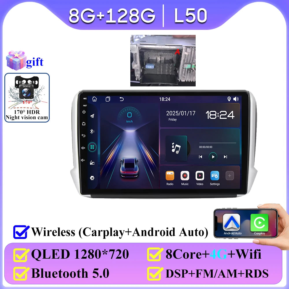 No 2din Android 16 For Peugeot 2008 208 Series 2012 - 2018 Carplay Car Radio Multimedia Player Stereo Video GPS Autoradio DVD 2k