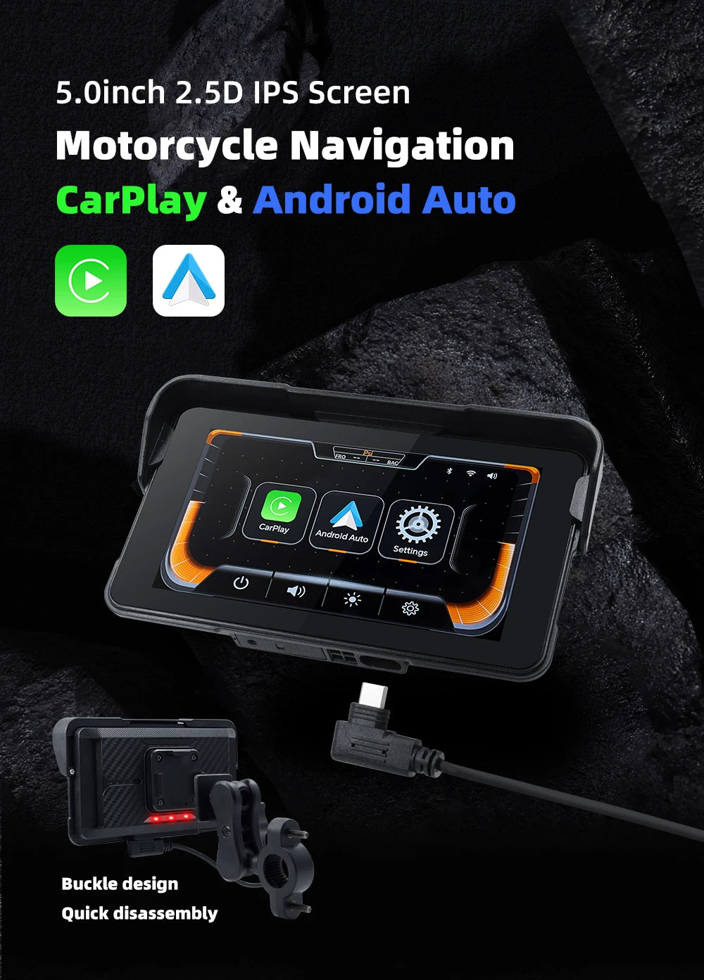 EKIY 5.0 inch Wireless CarPlay Moto Android Auto Portable Digital Motorcycle Dashboard GPS Motorcycle Navigation Display Screen