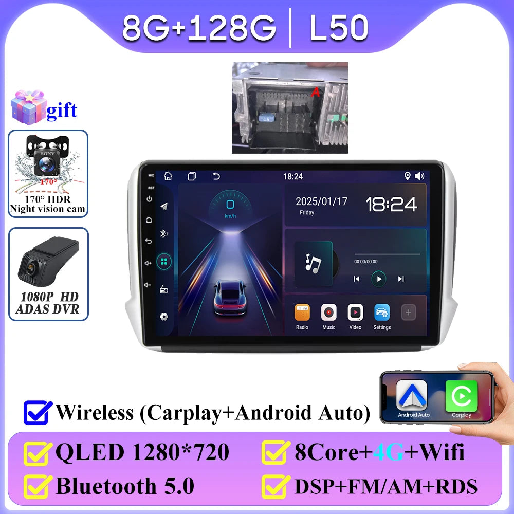 No 2din Android 16 For Peugeot 2008 208 Series 2012 - 2018 Carplay Car Radio Multimedia Player Stereo Video GPS Autoradio DVD 2k