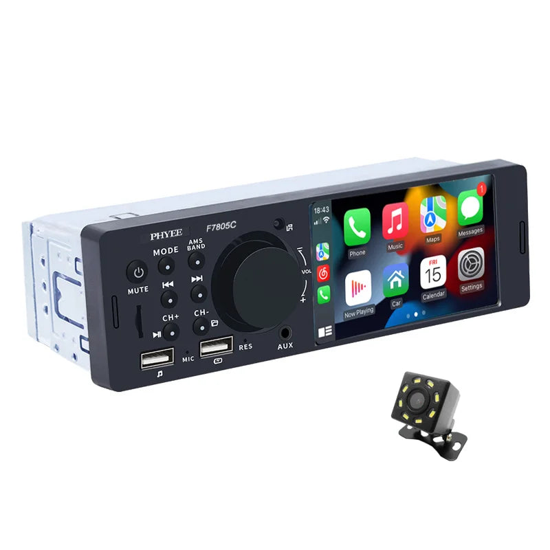 1 Din 4" CarPlay Car Radio, Bluetooth, Android-Auto, MP5 Player, Handfree A2DP, USB TF Aux Stereo, Multimedia Head Unit F7805C
