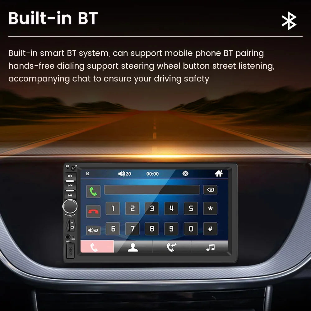 2DIN 7inch Touchscreen Car Radio With CarPlay Android Auto Rearview Camera Multimedia Video Player Supporting BT AUX FM/AM USB