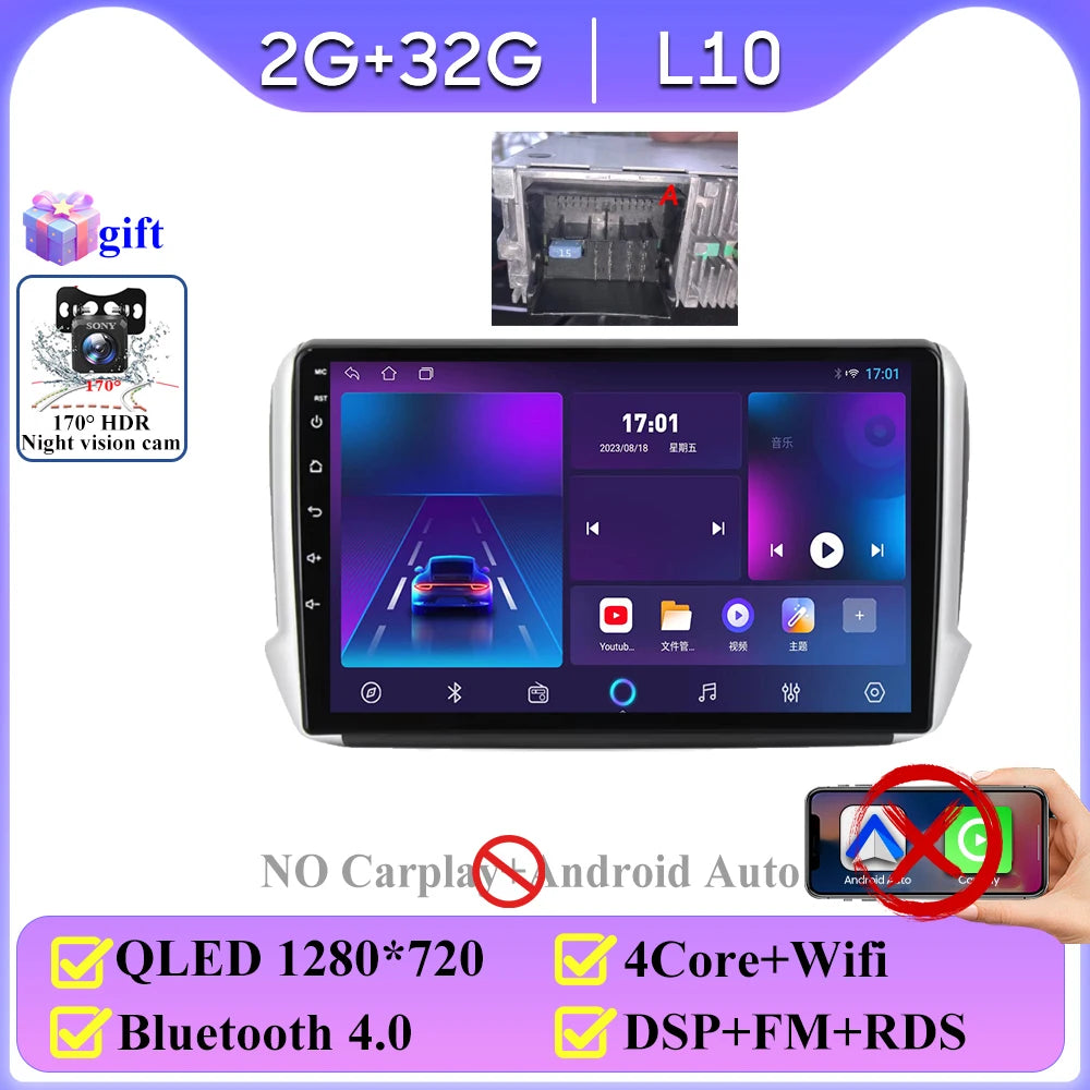 No 2din Android 16 For Peugeot 2008 208 Series 2012 - 2018 Carplay Car Radio Multimedia Player Stereo Video GPS Autoradio DVD 2k