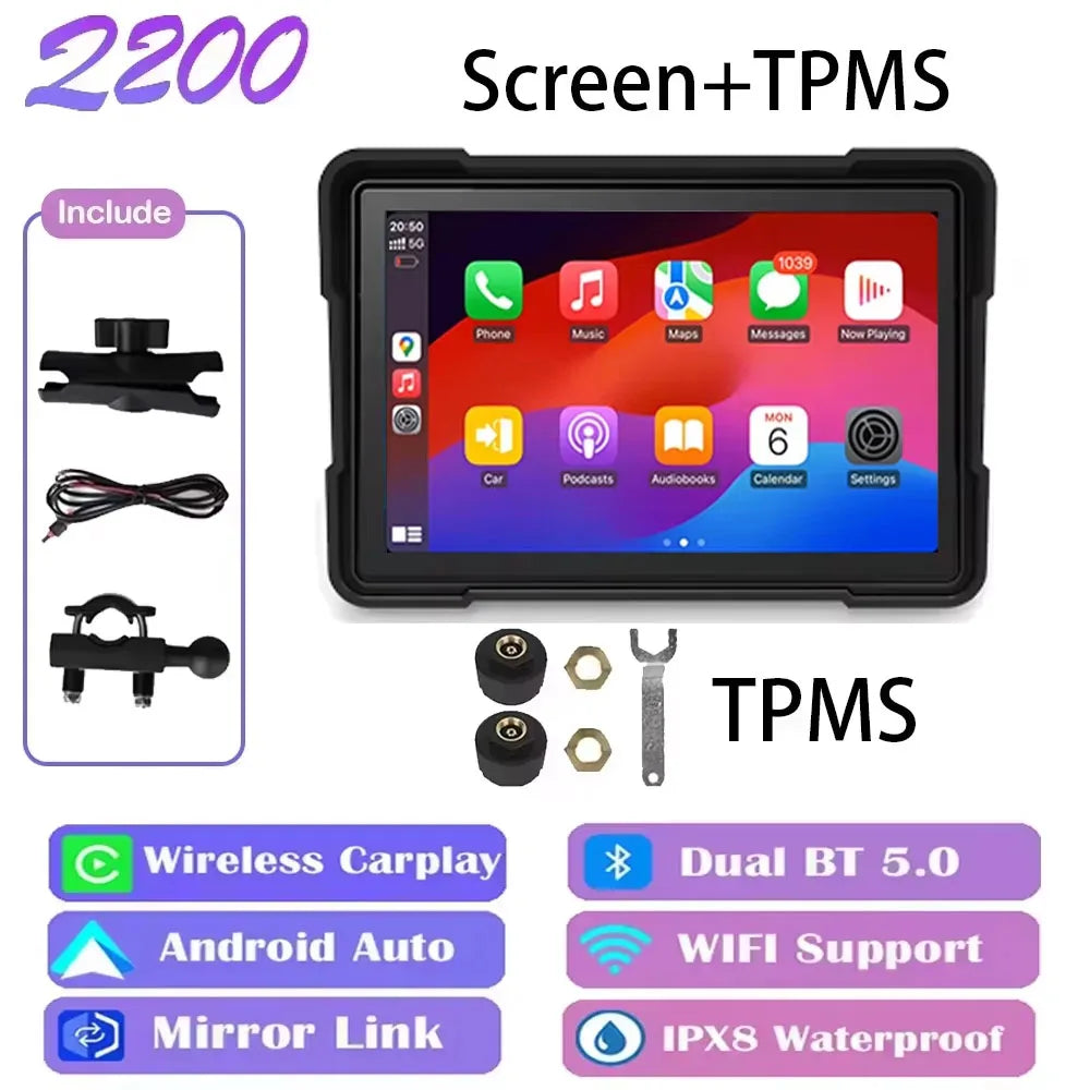 Wireless CarPlay Moto 5 inch Portable Digital Motorcycle Dashboard GPS Navigation Display Screen Android Auto Monitor