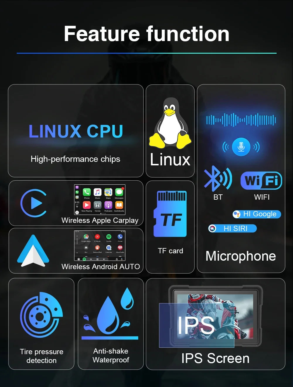 Wireless CarPlay Moto 5 inch Portable Digital Motorcycle Dashboard GPS Navigation Display Screen Android Auto Monitor