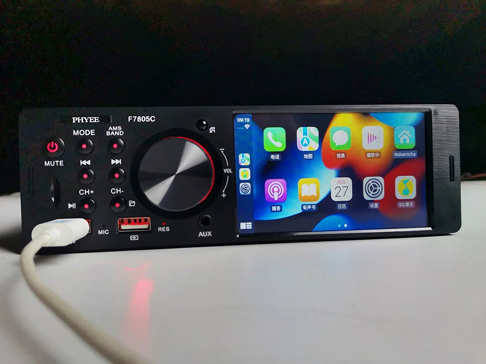 1 Din 4" CarPlay Car Radio, Bluetooth, Android-Auto, MP5 Player, Handfree A2DP, USB TF Aux Stereo, Multimedia Head Unit F7805C