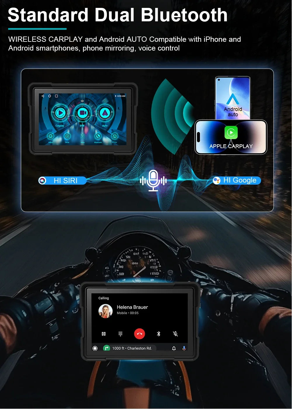 Wireless CarPlay Moto 5 inch Portable Digital Motorcycle Dashboard GPS Navigation Display Screen Android Auto Monitor