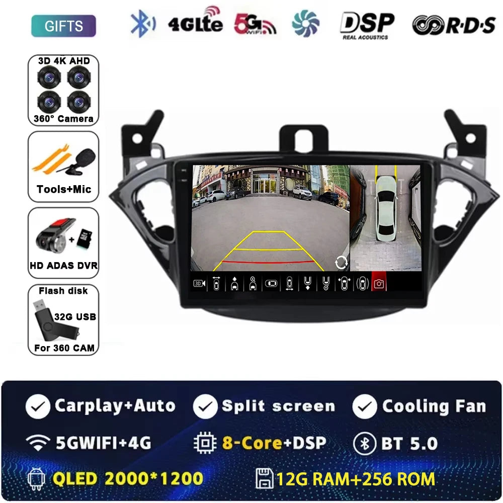 Carplay 2 Din Android 15 Car Radio Audio Multimedia For Opel Corsa E 2014 2015 - 2019 GPS Navigation Auto Stereo Monitor BT WIFI