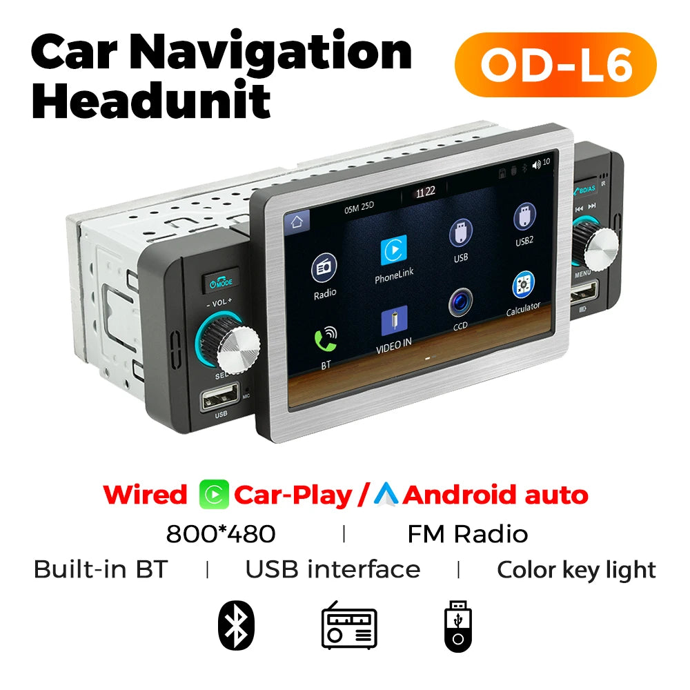 1din Car Play Android Auto Radio Multimedia Video Player 5inch Touch Screen Automotive Intelligent System Rear View Camera Input