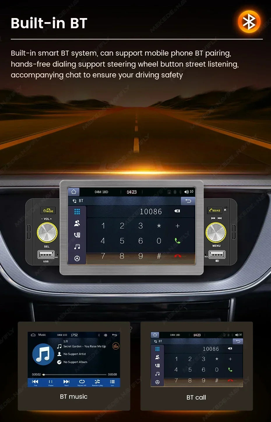 1din Car Play Android Auto Radio Multimedia Video Player 5inch Touch Screen Automotive Intelligent System Rear View Camera Input