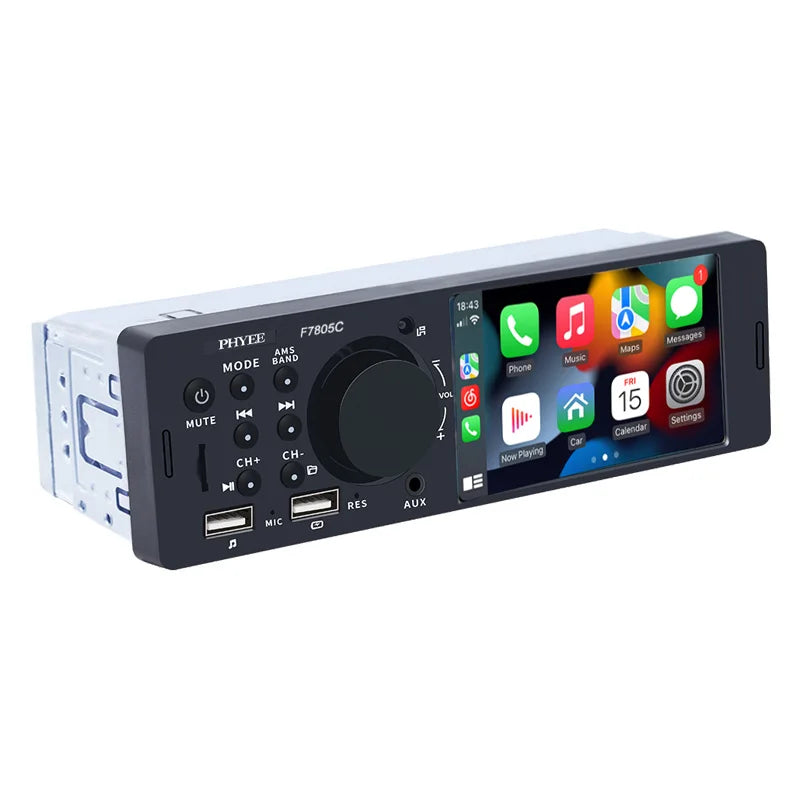 1 Din 4" CarPlay Car Radio, Bluetooth, Android-Auto, MP5 Player, Handfree A2DP, USB TF Aux Stereo, Multimedia Head Unit F7805C