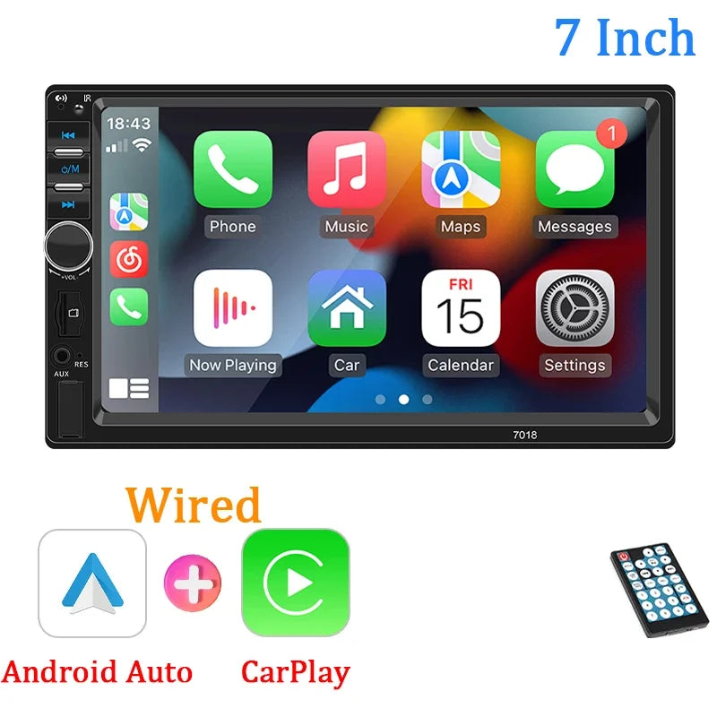 Car Radio 1 Din 7“ Carplay Android Auto Universal Multimedia Autoradio Player HD Touch Screen FM AUX Input Bluetooth MirrorLink