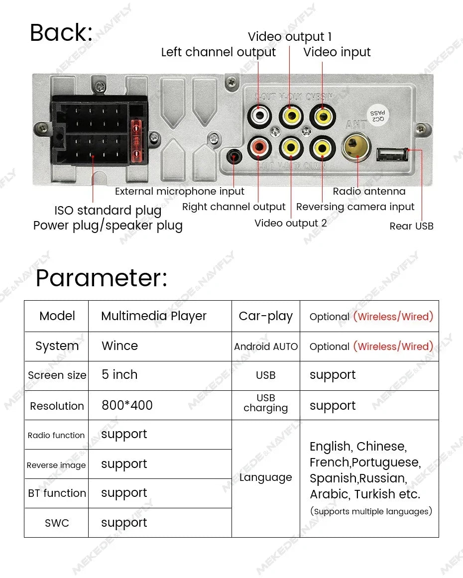 1din Car Play Android Auto Radio Multimedia Video Player 5inch Touch Screen Automotive Intelligent System Rear View Camera Input