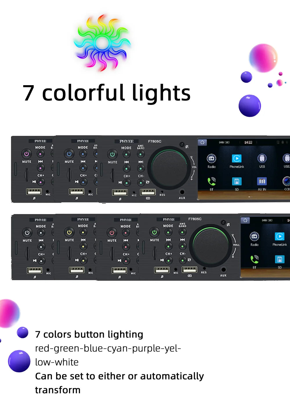 1 Din 4" CarPlay Car Radio, Bluetooth, Android-Auto, MP5 Player, Handfree A2DP, USB TF Aux Stereo, Multimedia Head Unit F7805C