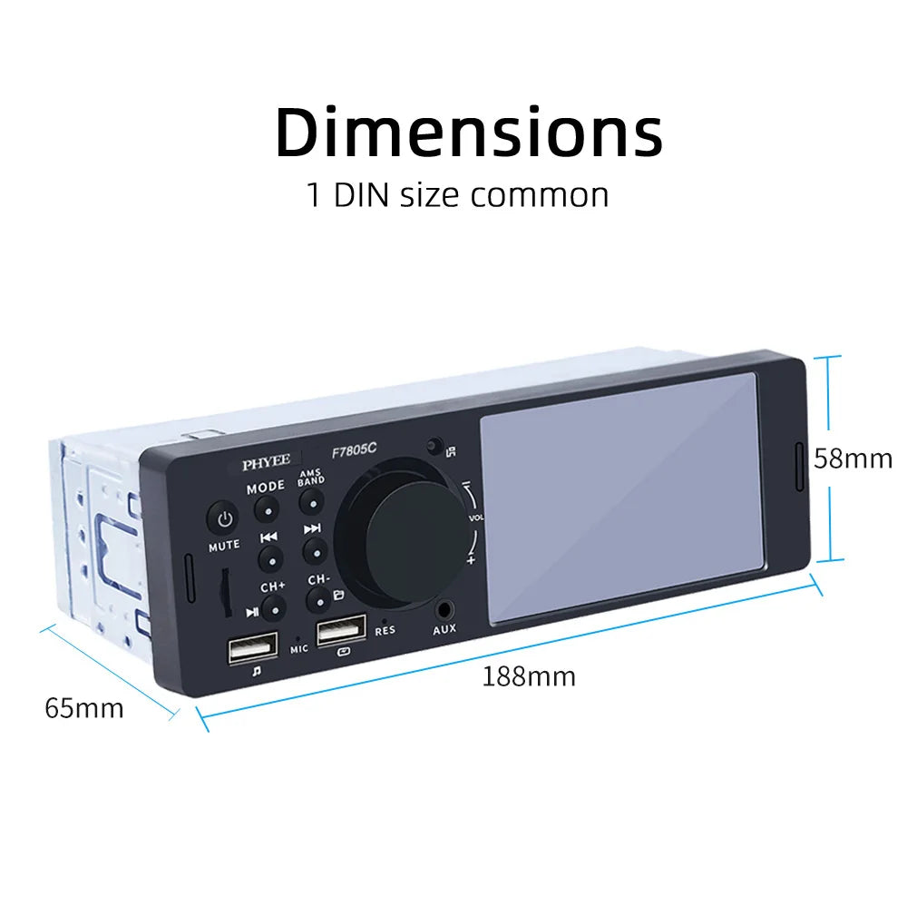 1 Din 4" CarPlay Car Radio, Bluetooth, Android-Auto, MP5 Player, Handfree A2DP, USB TF Aux Stereo, Multimedia Head Unit F7805C