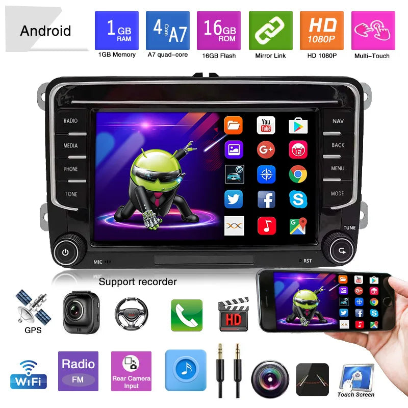 Carplay 2 Din Android 12 Car Radio GPS For VW  Volkswagen Skoda Octavia golf 5 6 touran passat B6 polo Jetta 2Din Radio