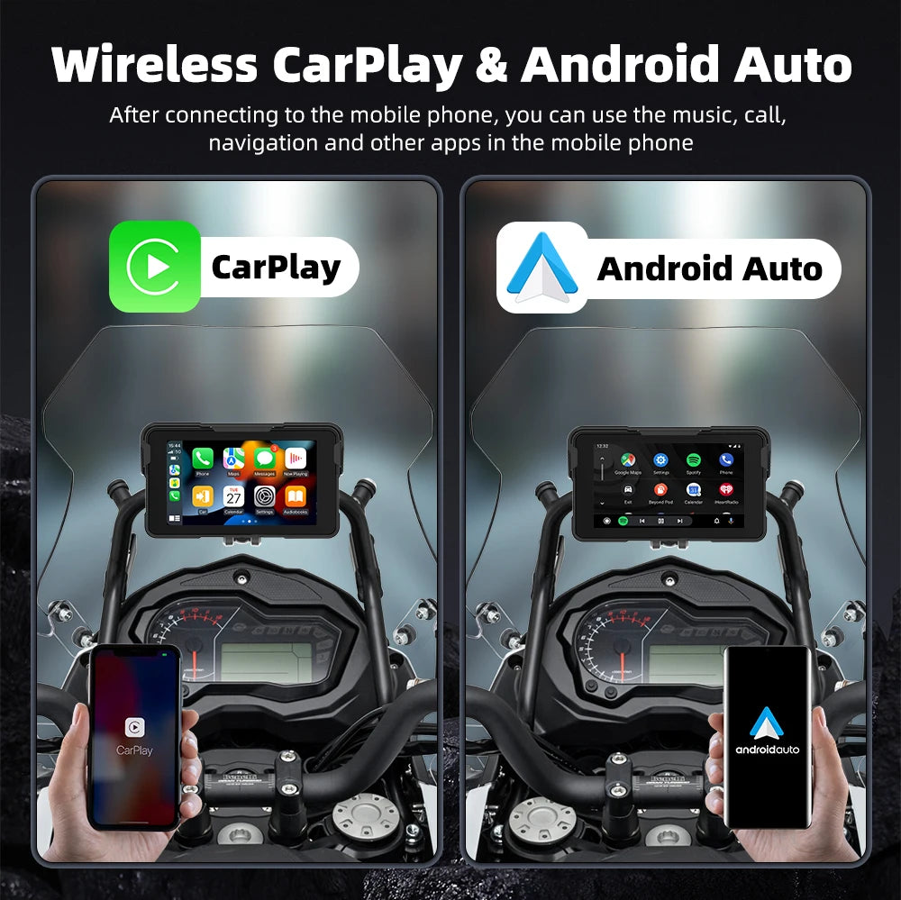 EKIY 5.0 inch Wireless CarPlay Moto Android Auto Portable Digital Motorcycle Dashboard GPS Motorcycle Navigation Display Screen
