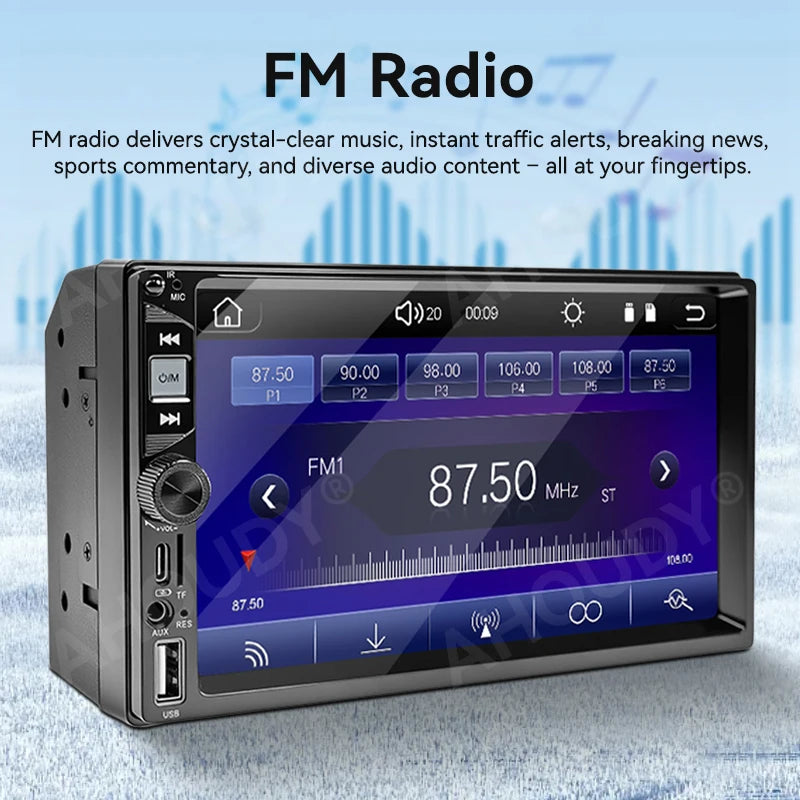 AHOUDY Car Radio 2 Din Wireless Carplay Android Auto 7-Inch HD Touch Screen MP5 Player Mirrorlink 12-LED Reversing Camera BT