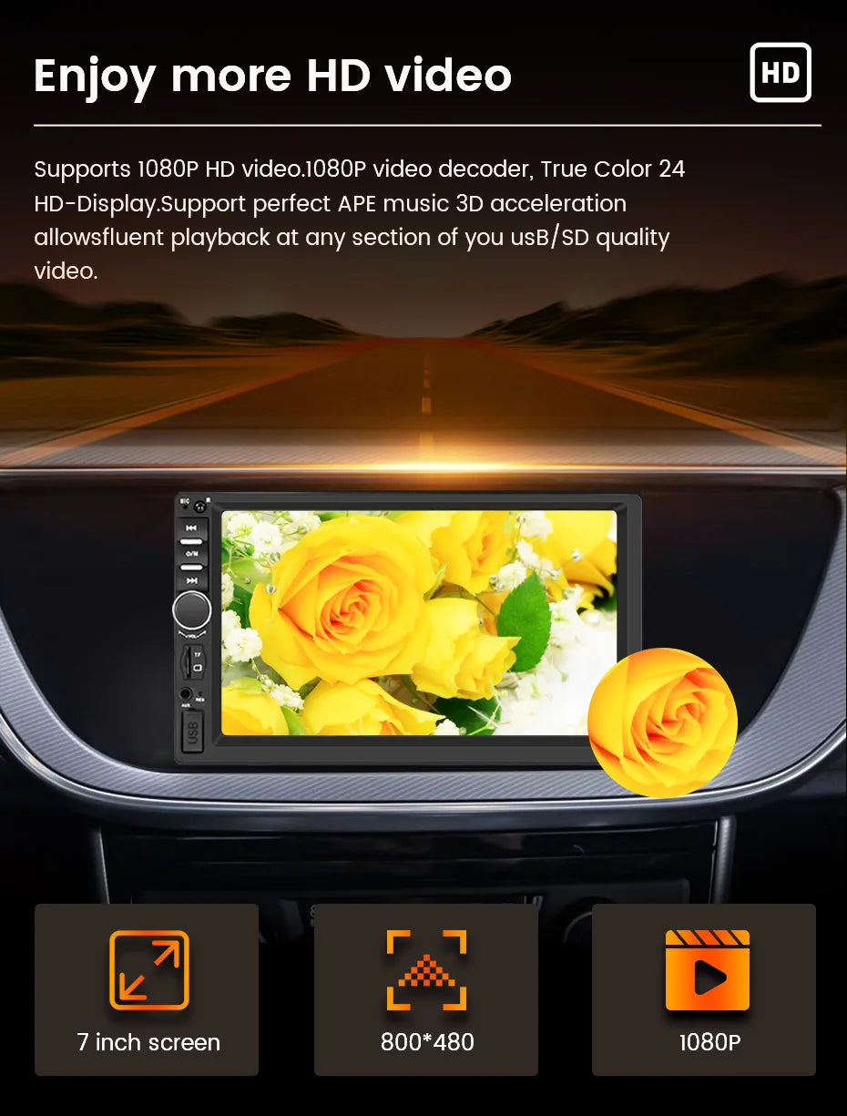 2DIN 7inch Touchscreen Car Radio With CarPlay Android Auto Rearview Camera Multimedia Video Player Supporting BT AUX FM/AM USB