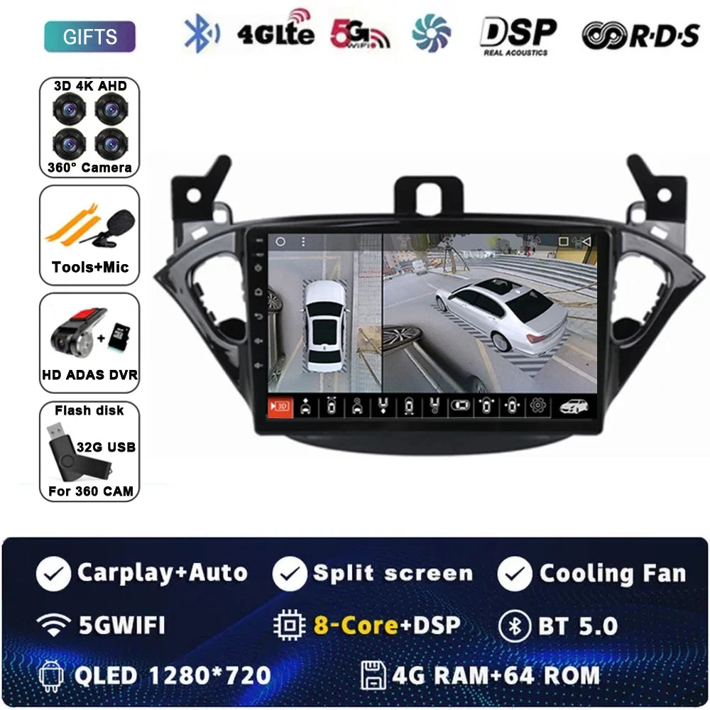 Carplay 2 Din Android 15 Car Radio Audio Multimedia For Opel Corsa E 2014 2015 - 2019 GPS Navigation Auto Stereo Monitor BT WIFI