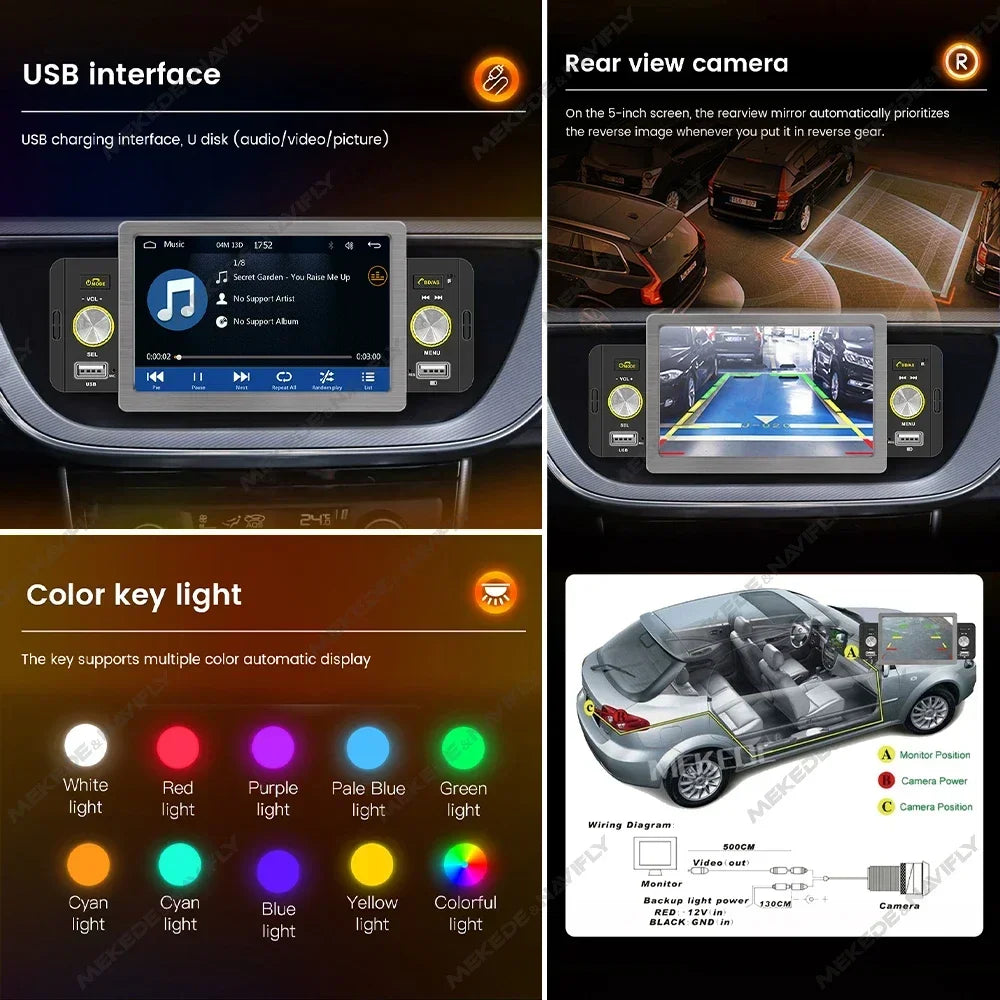 1din Car Play Android Auto Radio Multimedia Video Player 5inch Touch Screen Automotive Intelligent System Rear View Camera Input