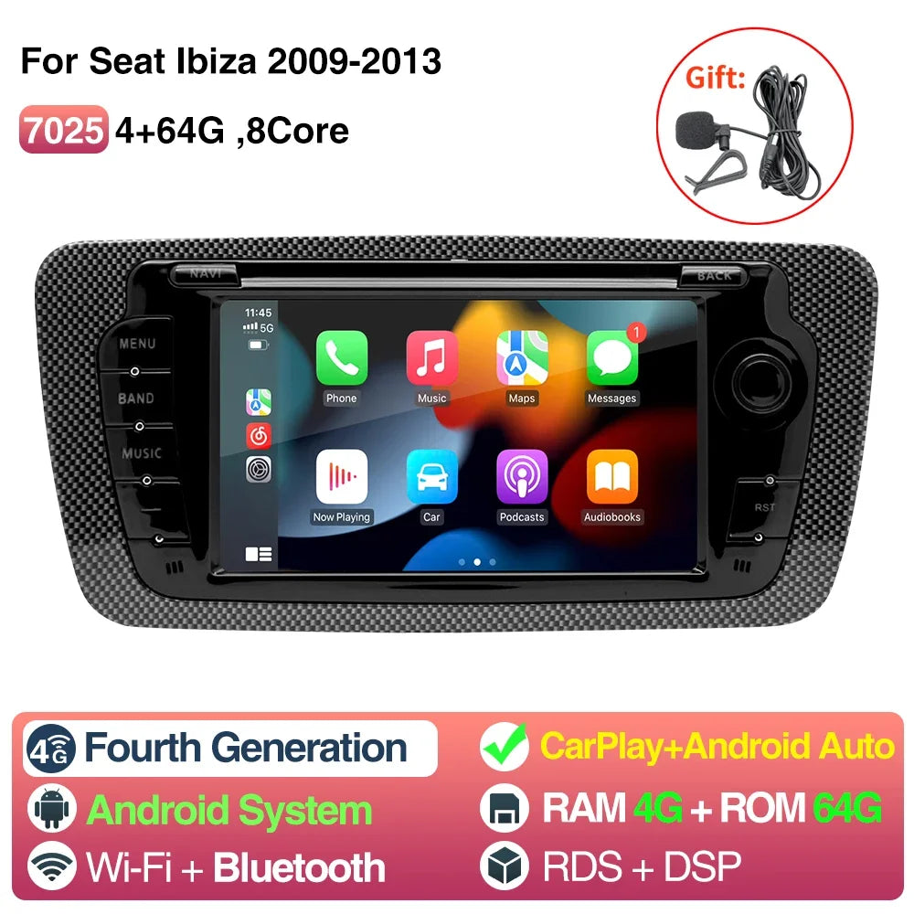 2 Din Car Radio for Seat Ibiza 2009-2013 Audio Multimedia Player CarPlay Android Auto GPS Bluetooth WIFI FM RDS Autoradio