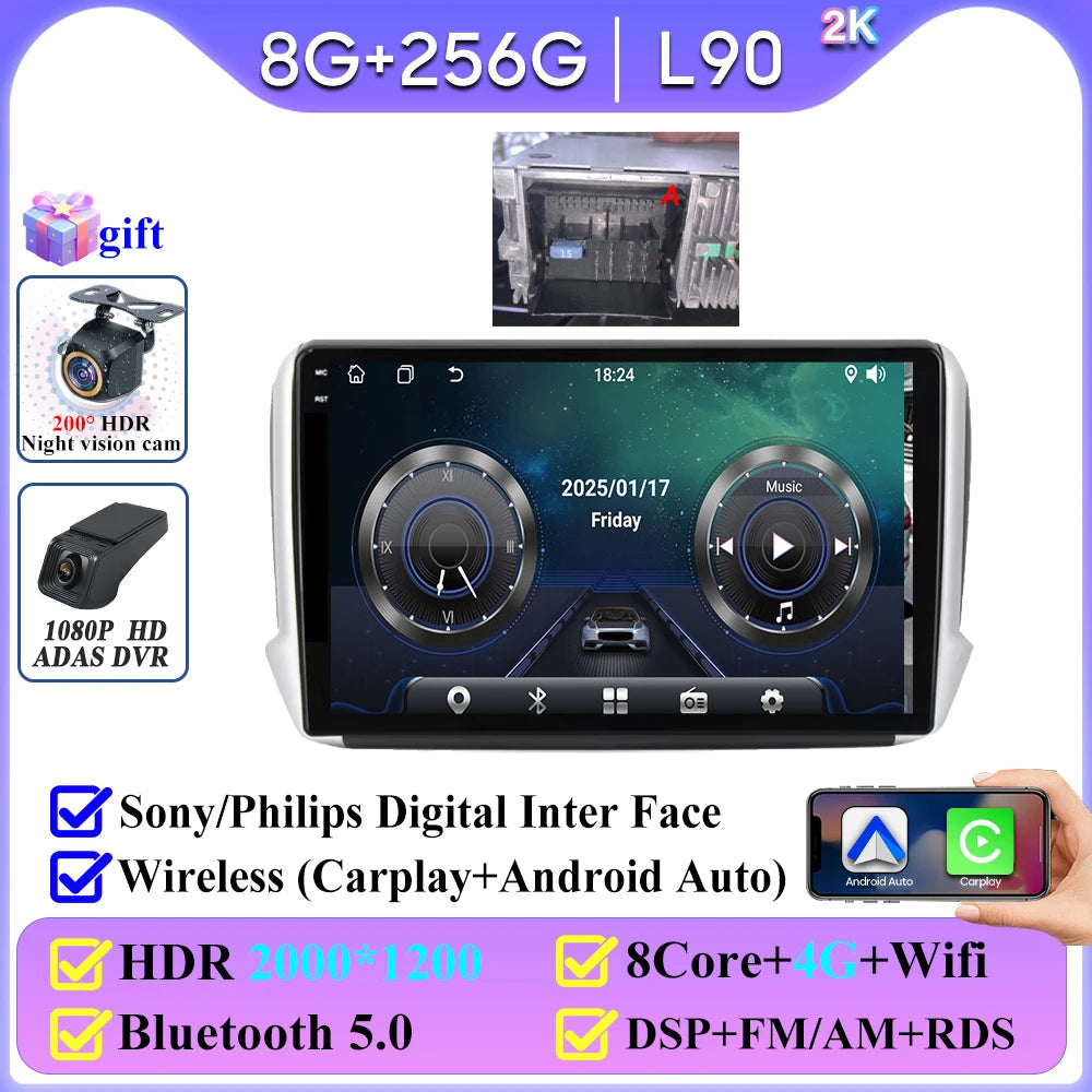 No 2din Android 16 For Peugeot 2008 208 Series 2012 - 2018 Carplay Car Radio Multimedia Player Stereo Video GPS Autoradio DVD 2k