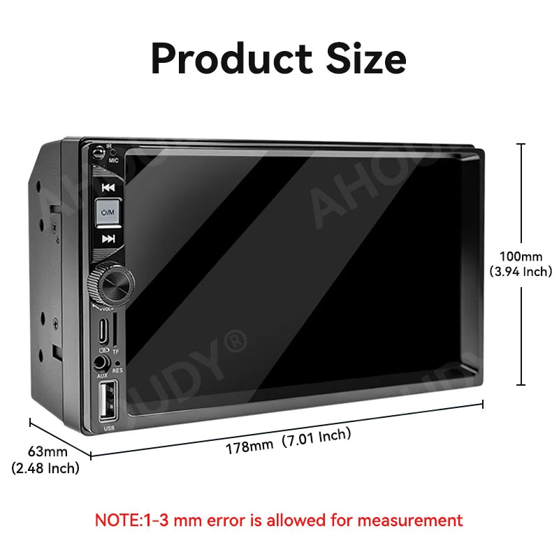 AHOUDY Car Radio 2 Din Wireless Carplay Android Auto 7-Inch HD Touch Screen MP5 Player Mirrorlink 12-LED Reversing Camera BT