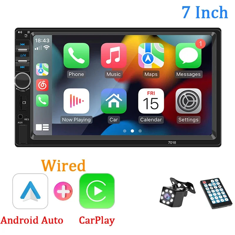 Car Radio 1 Din 7“ Carplay Android Auto Universal Multimedia Autoradio Player HD Touch Screen FM AUX Input Bluetooth MirrorLink