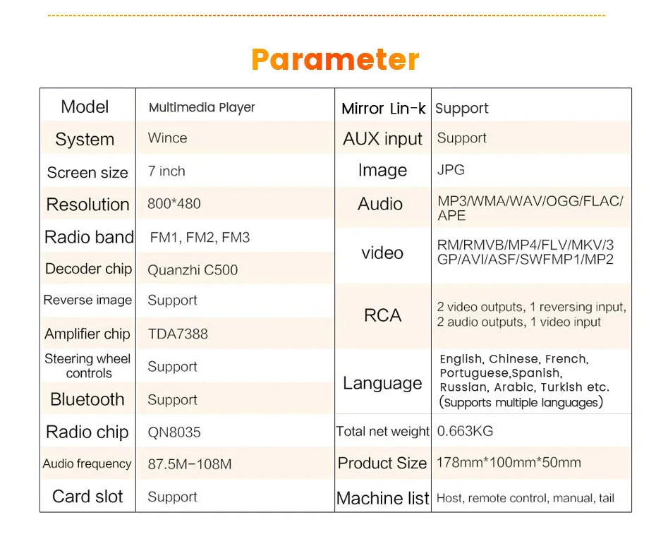 2DIN 7inch Touchscreen Car Radio With CarPlay Android Auto Rearview Camera Multimedia Video Player Supporting BT AUX FM/AM USB