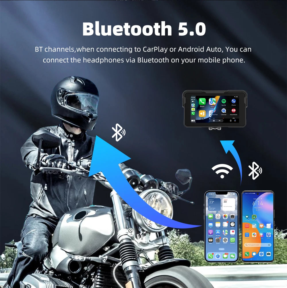 EKIY 5.0 inch Wireless CarPlay Moto Android Auto Portable Digital Motorcycle Dashboard GPS Motorcycle Navigation Display Screen