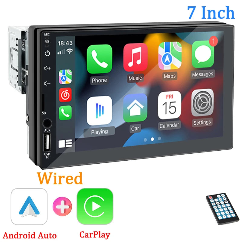 Carplay Car Radio 1 Din Android Auto Multimedia Player HD 7‘’ Touch Screen FM AUX Input Bluetooth MirrorLink Universal Autoradio