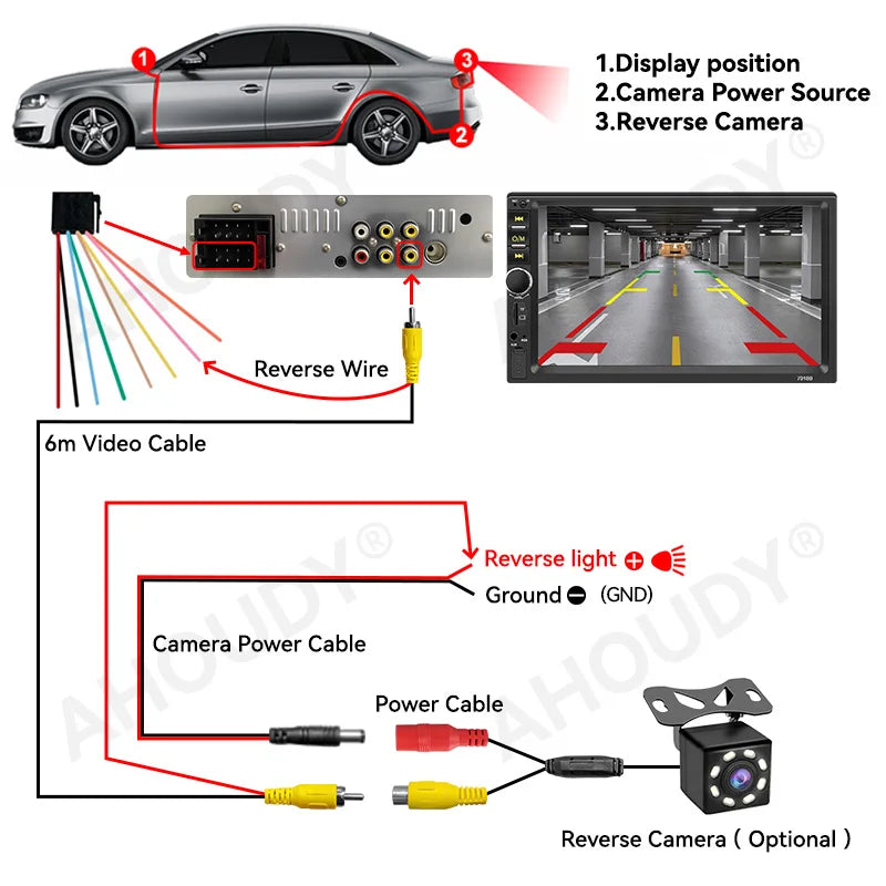 AHOUDY Car Radio 2 Din Wireless Carplay Android Auto 7-Inch HD Touch Screen MP5 Player Mirrorlink 12-LED Reversing Camera BT