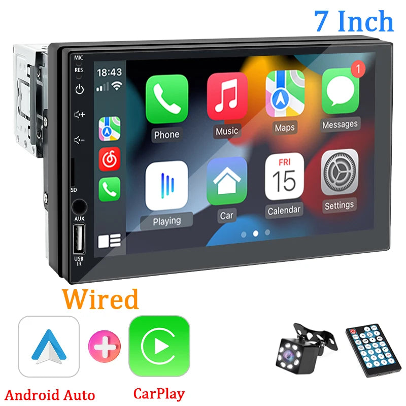 Carplay Car Radio 1 Din Android Auto Multimedia Player HD 7‘’ Touch Screen FM AUX Input Bluetooth MirrorLink Universal Autoradio