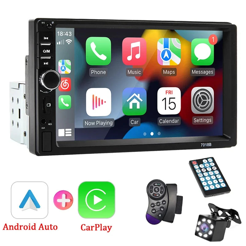 Car Radio 1 Din 7“ Carplay Android Auto Universal Multimedia Autoradio Player HD Touch Screen FM AUX Input Bluetooth MirrorLink