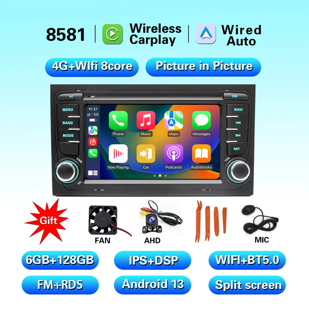 2 Din Carplay Android Auto Car Stereo multimedia Player For Audi A4 B6 2000-2006 S4 B7 RS4 Seat Exeo Autoradio GPS Navi 7862