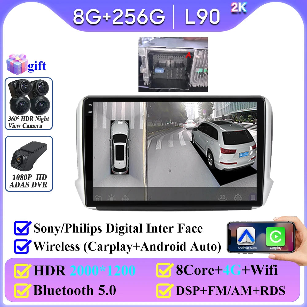 No 2din Android 16 For Peugeot 2008 208 Series 2012 - 2018 Carplay Car Radio Multimedia Player Stereo Video GPS Autoradio DVD 2k